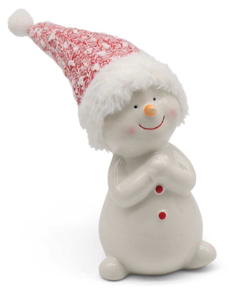 Schneemann Snoopy mit Strickmütze, Keramik