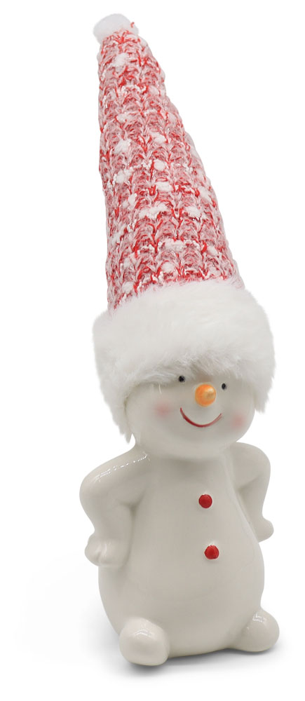 Schneemann Snoopy mit Strickmütze, Keramik