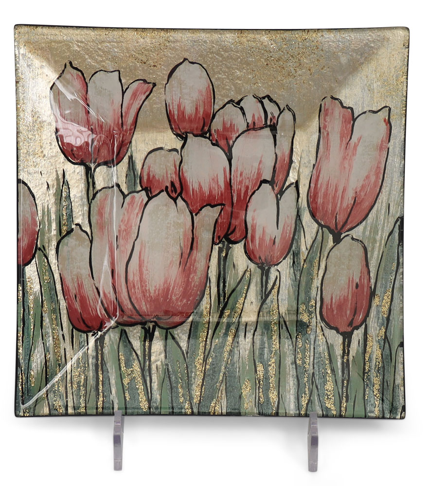Glasplatte "Tulpen" quadratisch