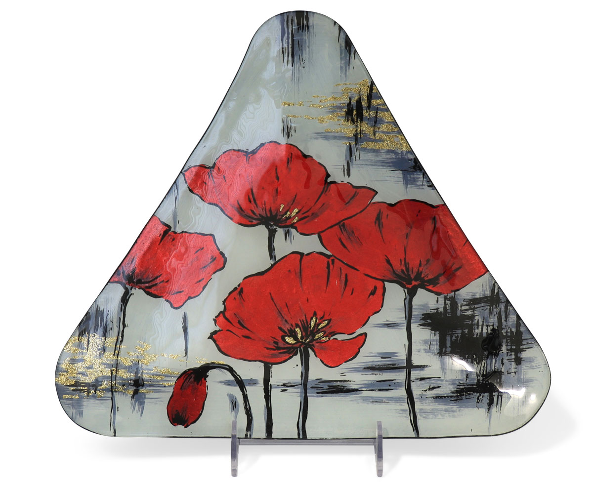 Glass plate "Mohnblumen" (poppy) triangular