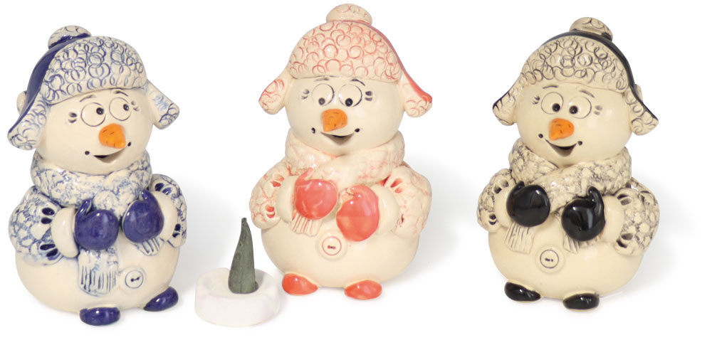 Räucherfigur Schneemann mit Mütze 3er Mix