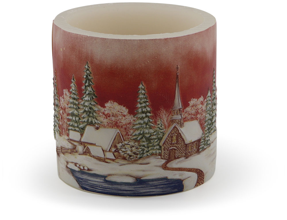Kerzen-Teelichthalter "Winterdorf" orange