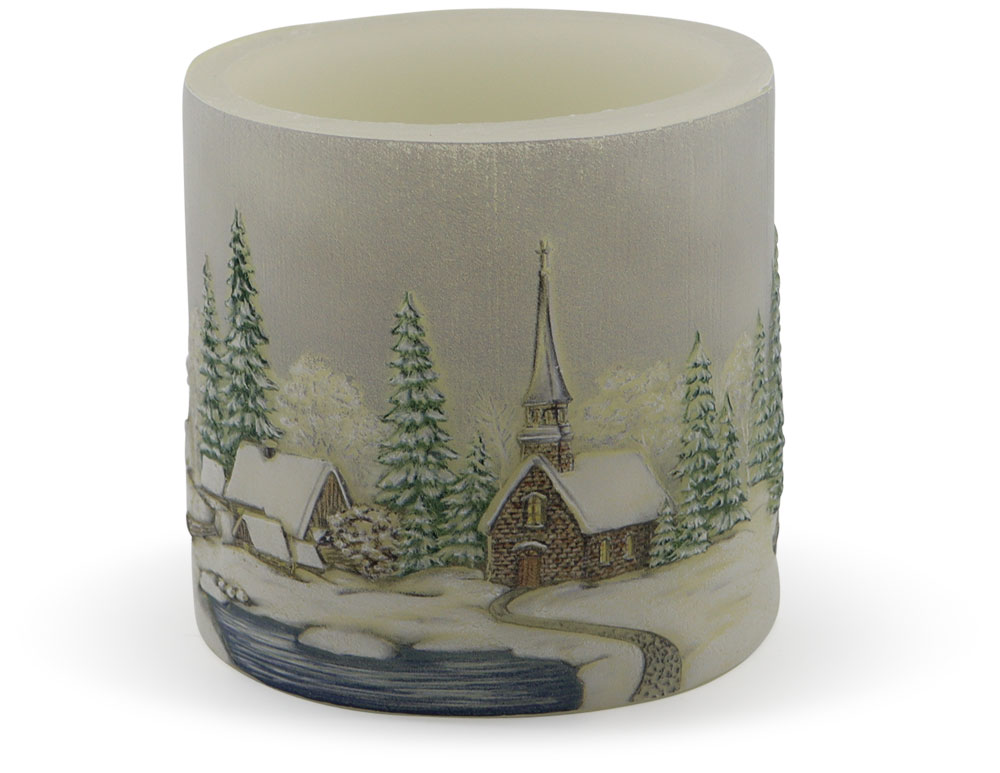Kerzen-Teelichthalter "Winterdorf" creme