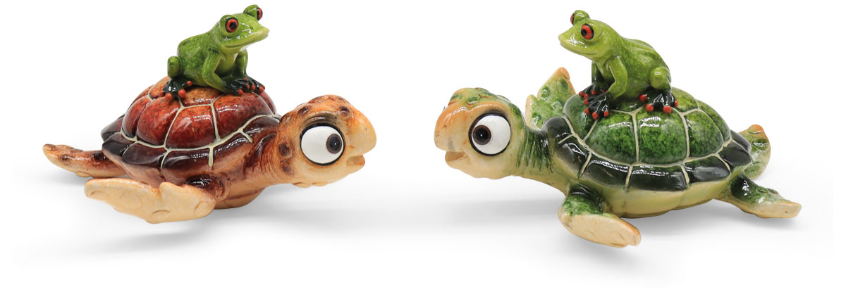 Schildi grün/braun mit Frosch, 2-fach sortiert, Polyresin