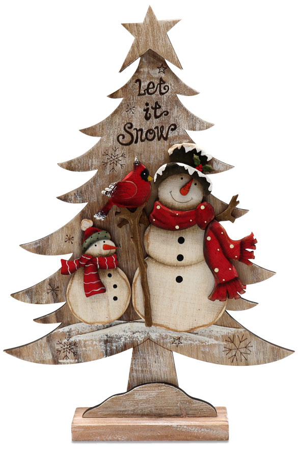Dekobaum Schneemann-Familie aus Holz