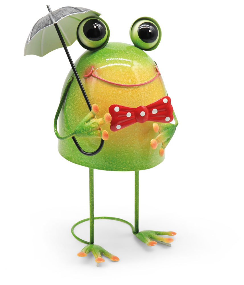 Frosch Leonardo mit Regenschirm, Metall