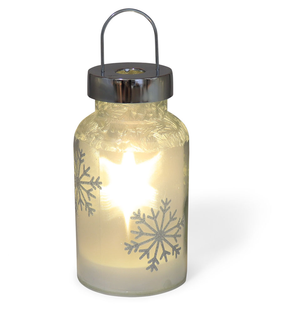 Glas-LED silber Laterne Winterlandschaft