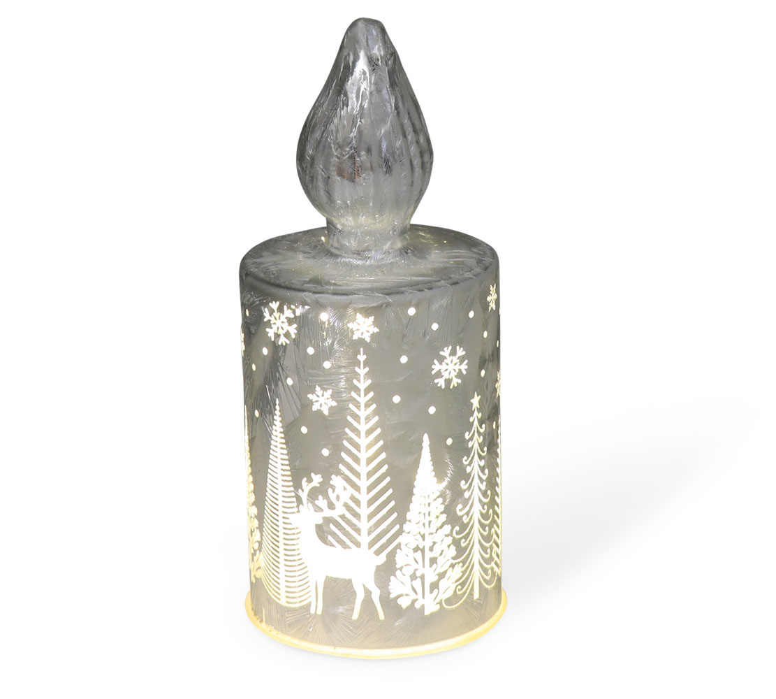 Glas-LED silber Kerze Winterlandschaft