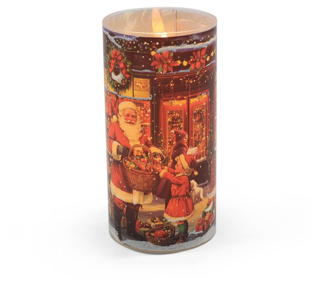 Kerzenlampion mit Wachs und LED Wintermotiv 2