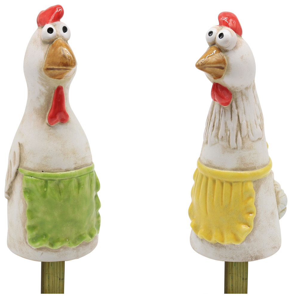 Zaunstecker Henne & Hahn, Steingut