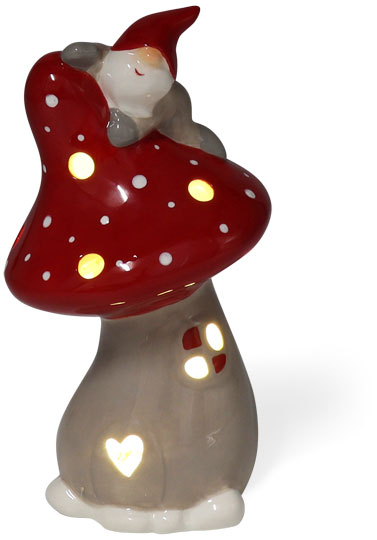 LED-Teelichthalter Pilz mit Wichtel, LED