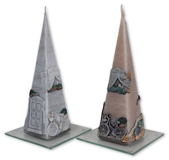 Candle pyramide "Toskana" (tuscany) creme/gray