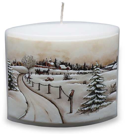 Kerze "Winterlandschaft" oval