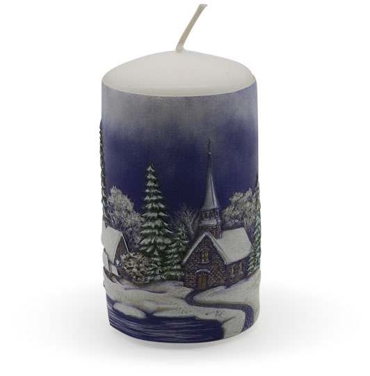 Candle cylinder "Winterdorf" (winter village) blue