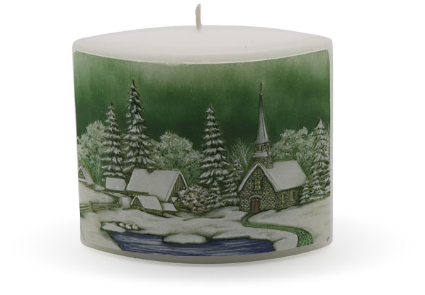 Candle "Winterdorf" (winter village) green oval
