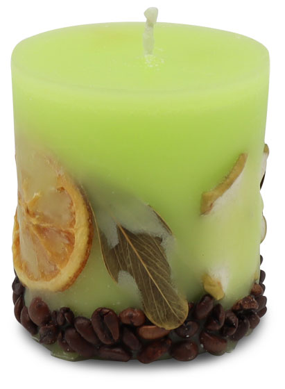 Scented candle cylinder Potpourri Fruits light green, apple flavour