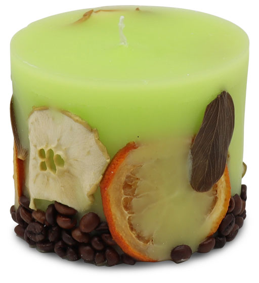Scented candle cylinder Potpourri Fruits light green, apple flavour