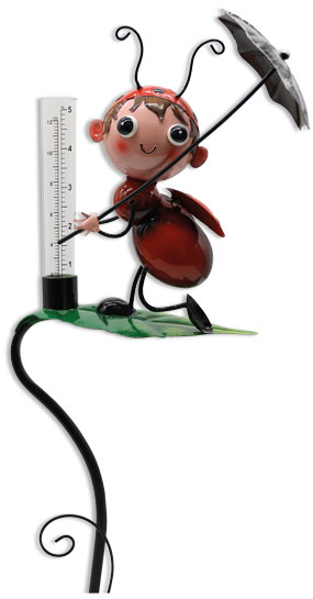 Metal garden stick ladybird with rain gauge