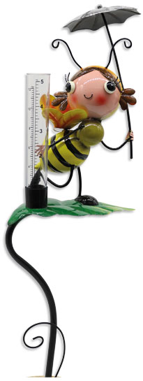 Metal garden stick bee with rain gauge
