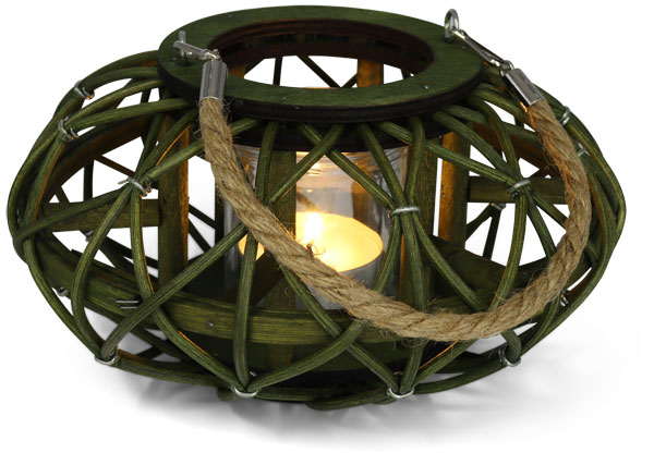 Wooden lantern with tealight green