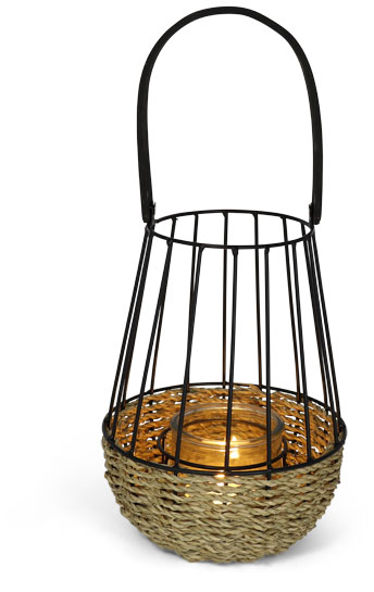 Bast/metal lantern with tealight