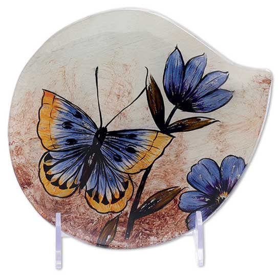 Glasplatte "Schmetterling mit Blume" rund