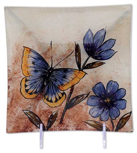 Glasplatte "Schmetterling mit Blume" Viereck