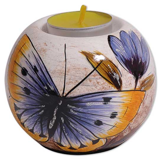 Teelichthalter aus Keramik "Schmetterling mit Blume"