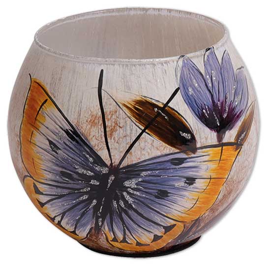 Teelichthalter aus Glas "Schmetterling mit Blume"