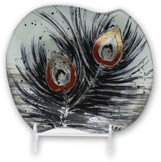 Glass plate "Pfauenfeder" (peacock feather) rhombus