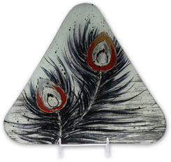 Glass plate "Pfauenfeder" (peacock feather) triangular