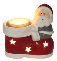 Teelichthalter Weihnachtsmann im Schuh, LED