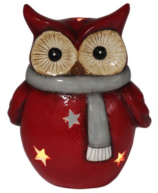 Tealight holder owl Ingeborg red