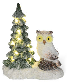 Tannenbaum mit LED und Eule, mit Timer, Polyresin