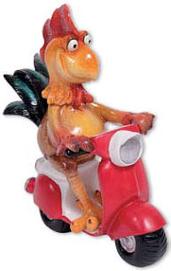 Rooster Gustav with moped