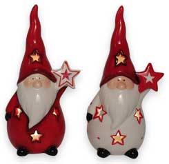 Tealight holder Santa Claus with star, mix of 2