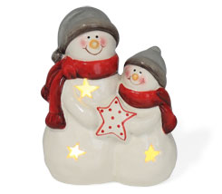Schneemänner Paula & Paul mit LED, Keramik