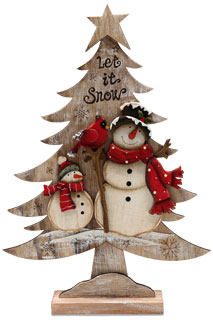 Decoration tree snowman family from wood