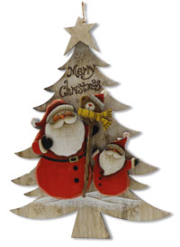 Anhänger Weihnachtsmann-Familie aus Holz
