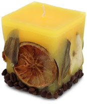 Duftkerze Quader Potpourri "Früchte" gelb, Zitronenduft