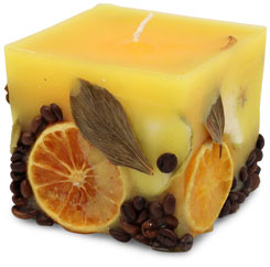 Duftkerze Quader Potpourri "Früchte" gelb, Zitronenduft