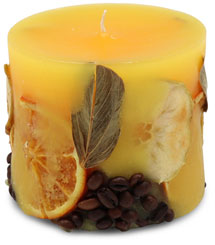 Duftkerze Zylinder Potpourri "Früchte" gelb, Zitronenduft