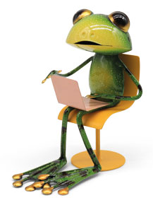 Frosch Casey arbeitet