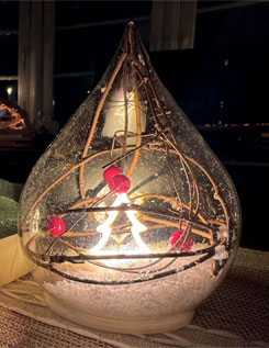 Glas-LED Lichtzapfen mit Tannenbaum