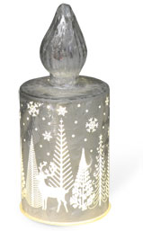 Glas-LED silber Kerze Winterlandschaft