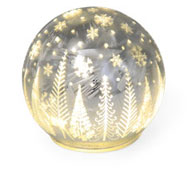 Glas-LED Lichtkugel silber Winterlandschaft