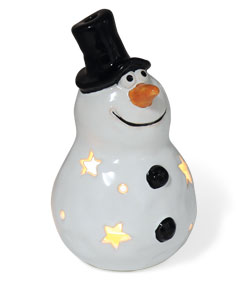 Teelichthalter Schneemann Flöckchen, Keramik