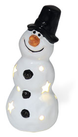 Schneemann Flöckchen mit LED und Timer, Keramik