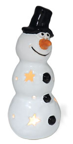 Teelichthalter Schneemann Flöckchen, Keramik