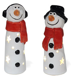 Schneemann Cooli mit LED und Timer, 2er Mix, Keramik